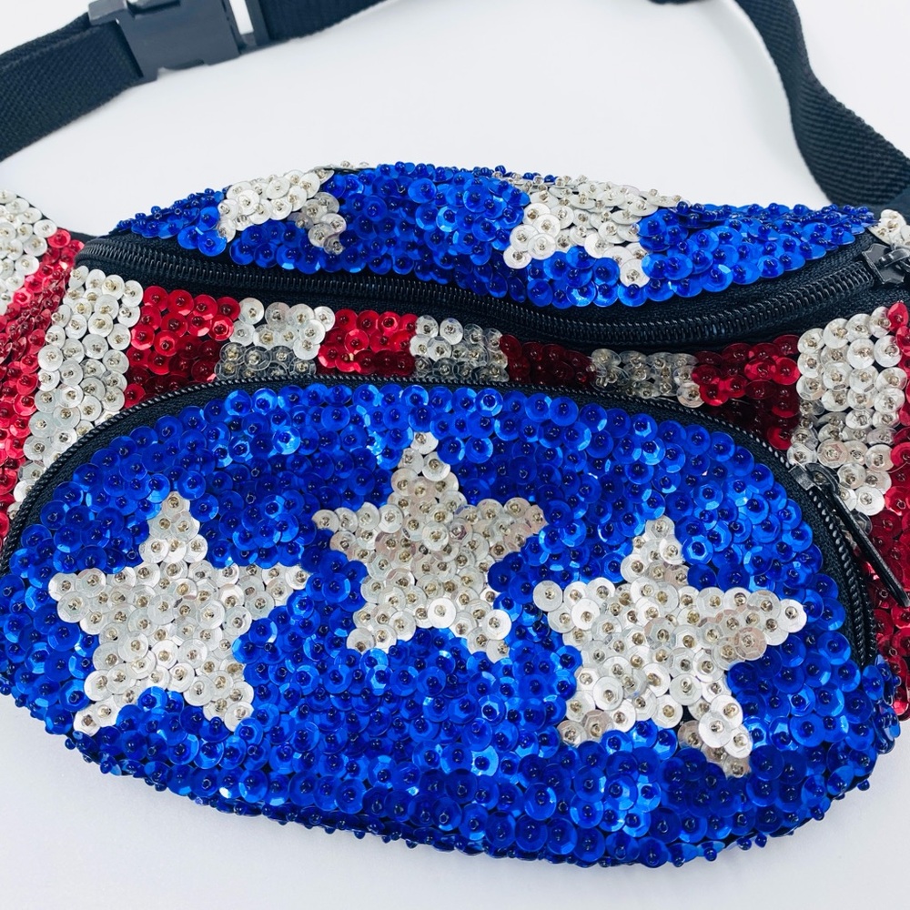Vintage Sequin 4th Of July USA Patriotic American Sequin Fanny Pack Bag Bling - Picture 2 of 4